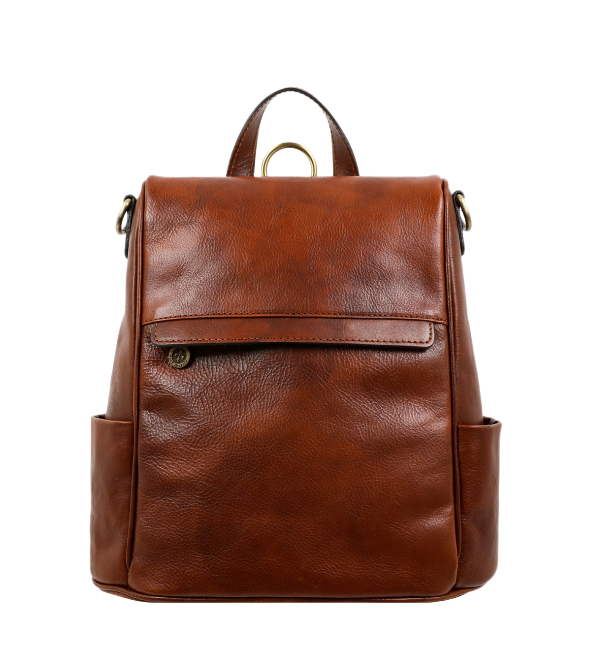 Bolso de hombro/mochila convertible de cuero marrón coñac para mujer: The Waves