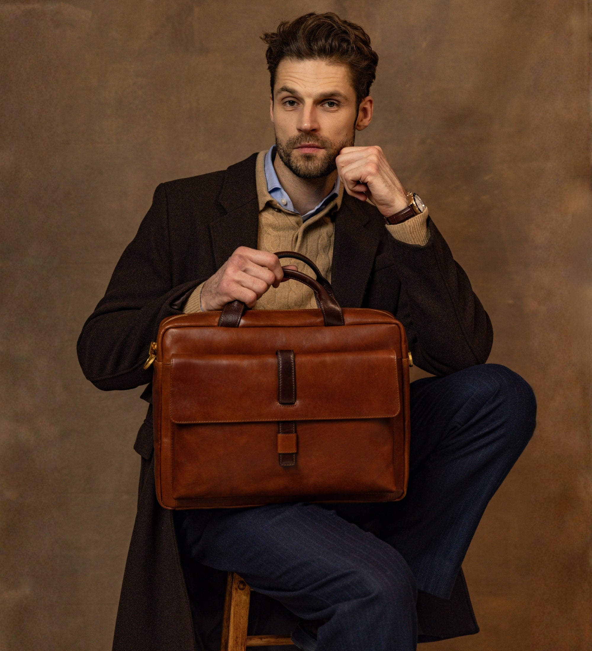 Bolso para portátil/maletín de cuero grande: The Chateau