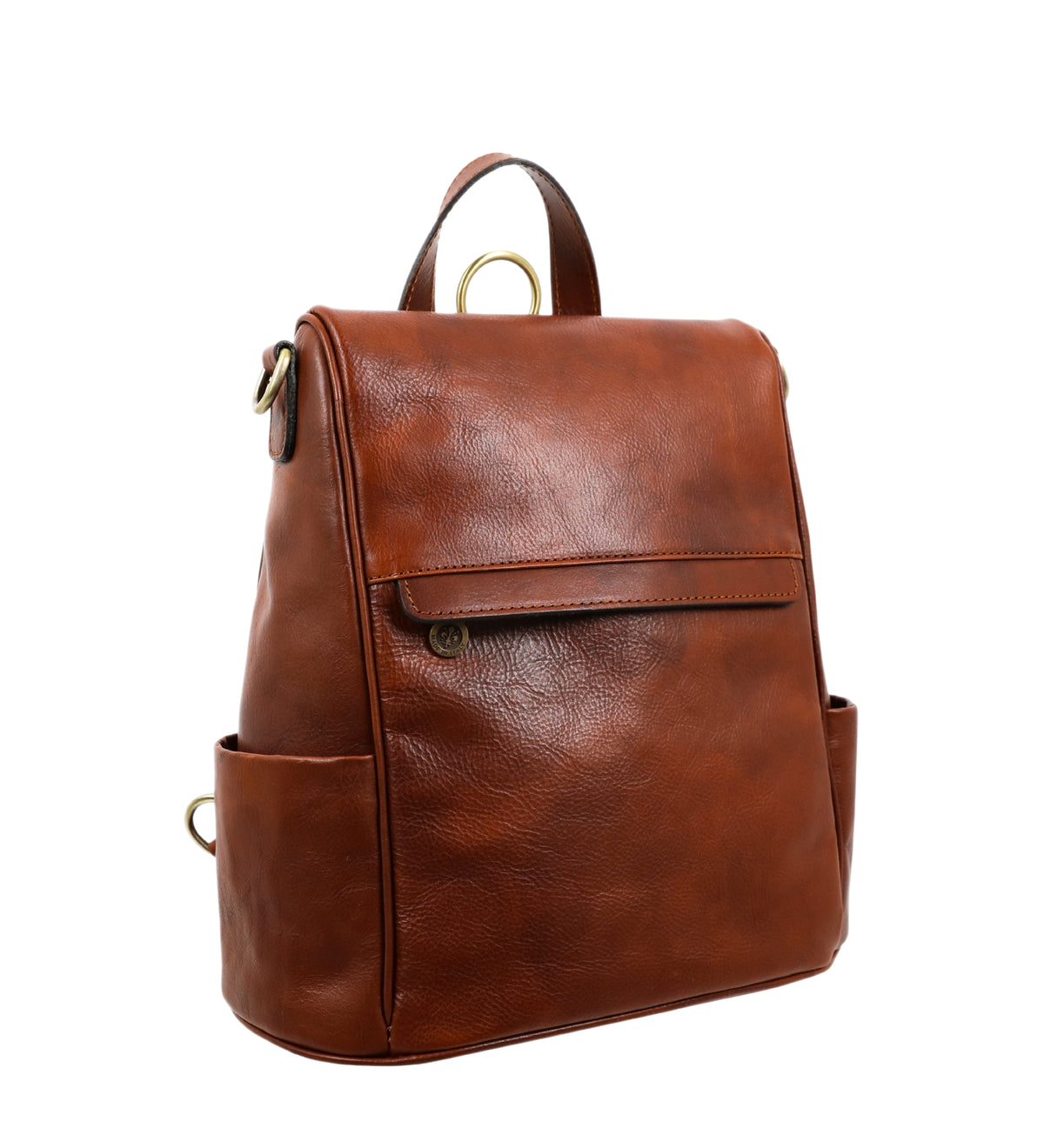 Bolso de hombro/mochila convertible de cuero marrón coñac para mujer: The Waves
