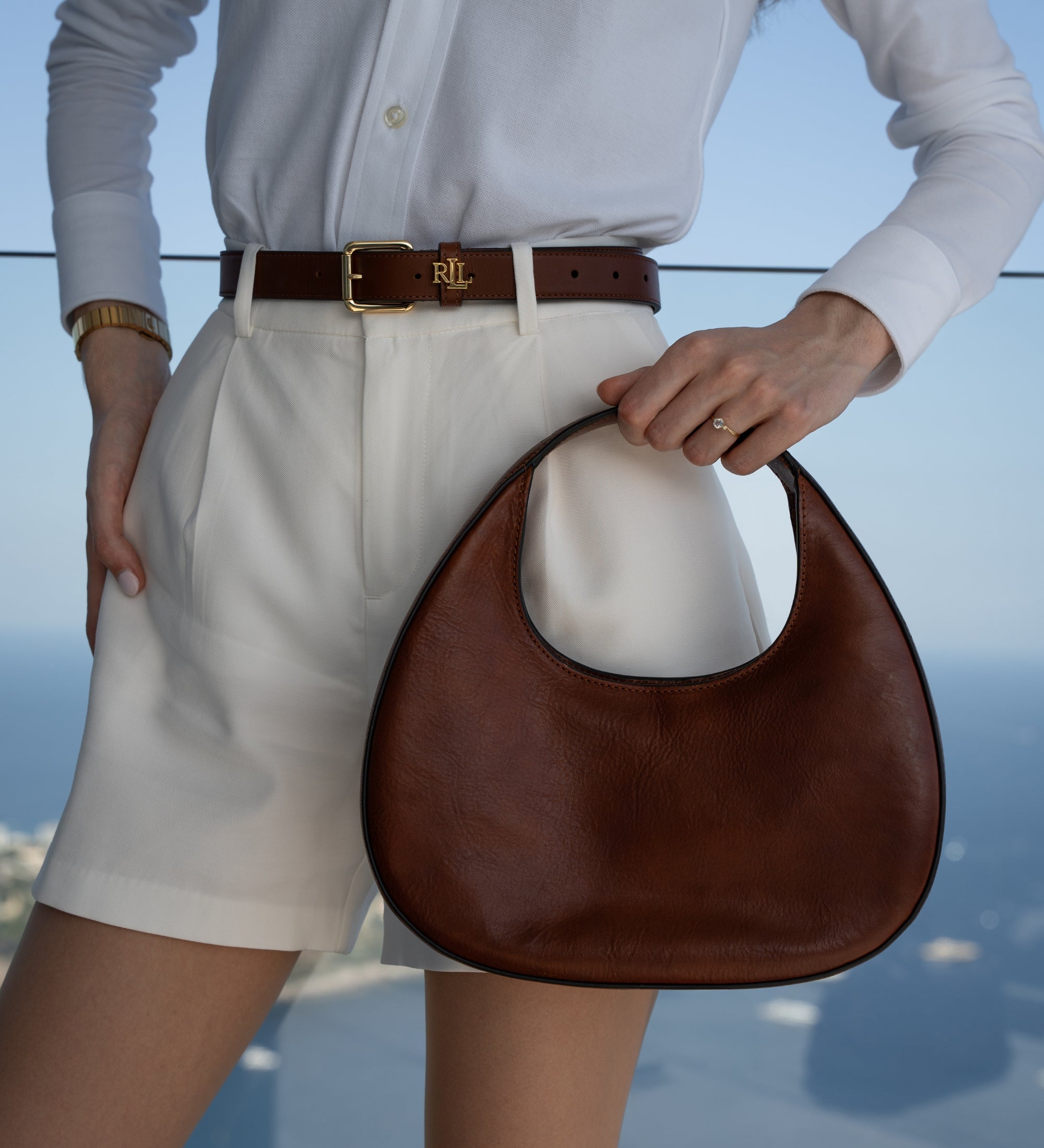 Bolso de mano medialuna de cuero para mujer:The Moonstone