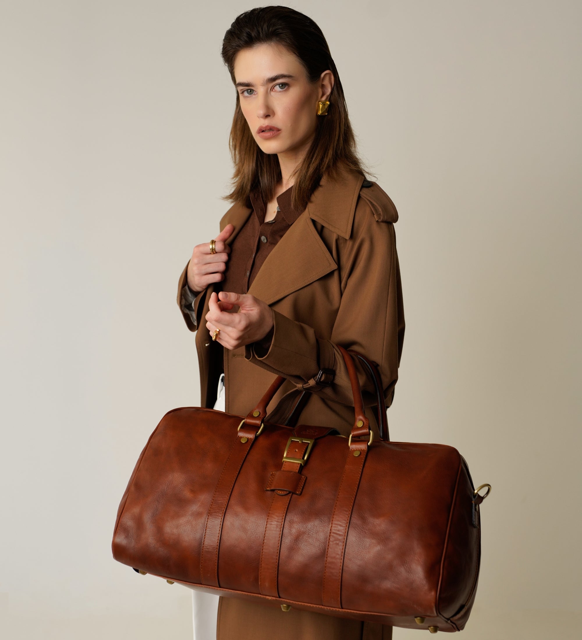 Bolsa de viaje de cuero marrón coñac mate para mujer: Tener Is the Night