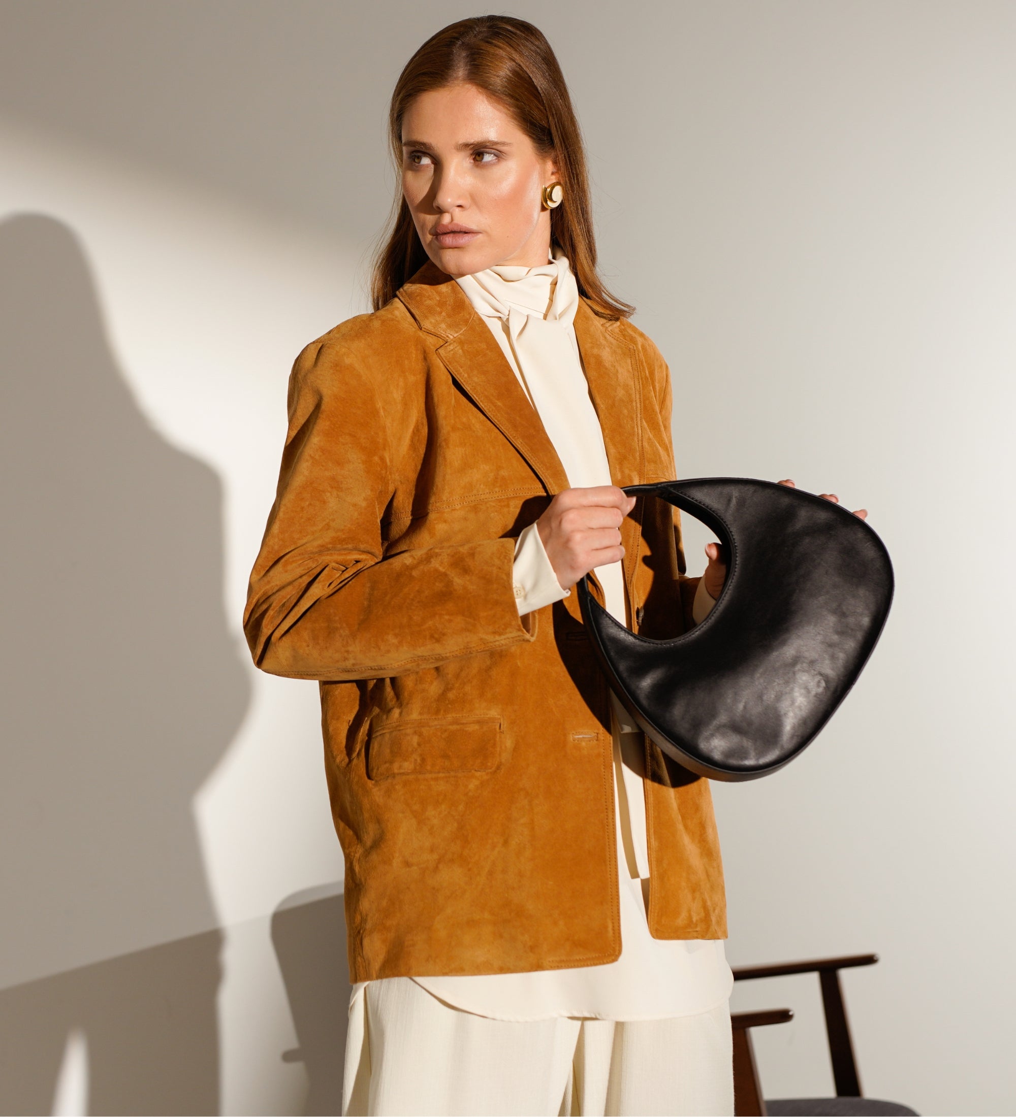 Bolso de mano medialuna de cuero para mujer:The Moonstone